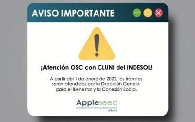 ¡Atención OSC con CLUNI del INDESOL- Registro Federal de OSC!