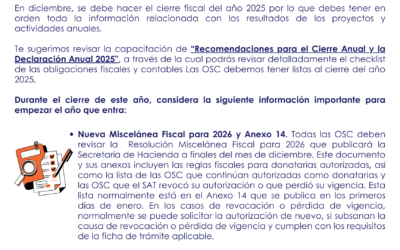 Organización de la Sociedad Civil En diciembre, ¡prepárate para cerrar el 2025 y empezar 2026!