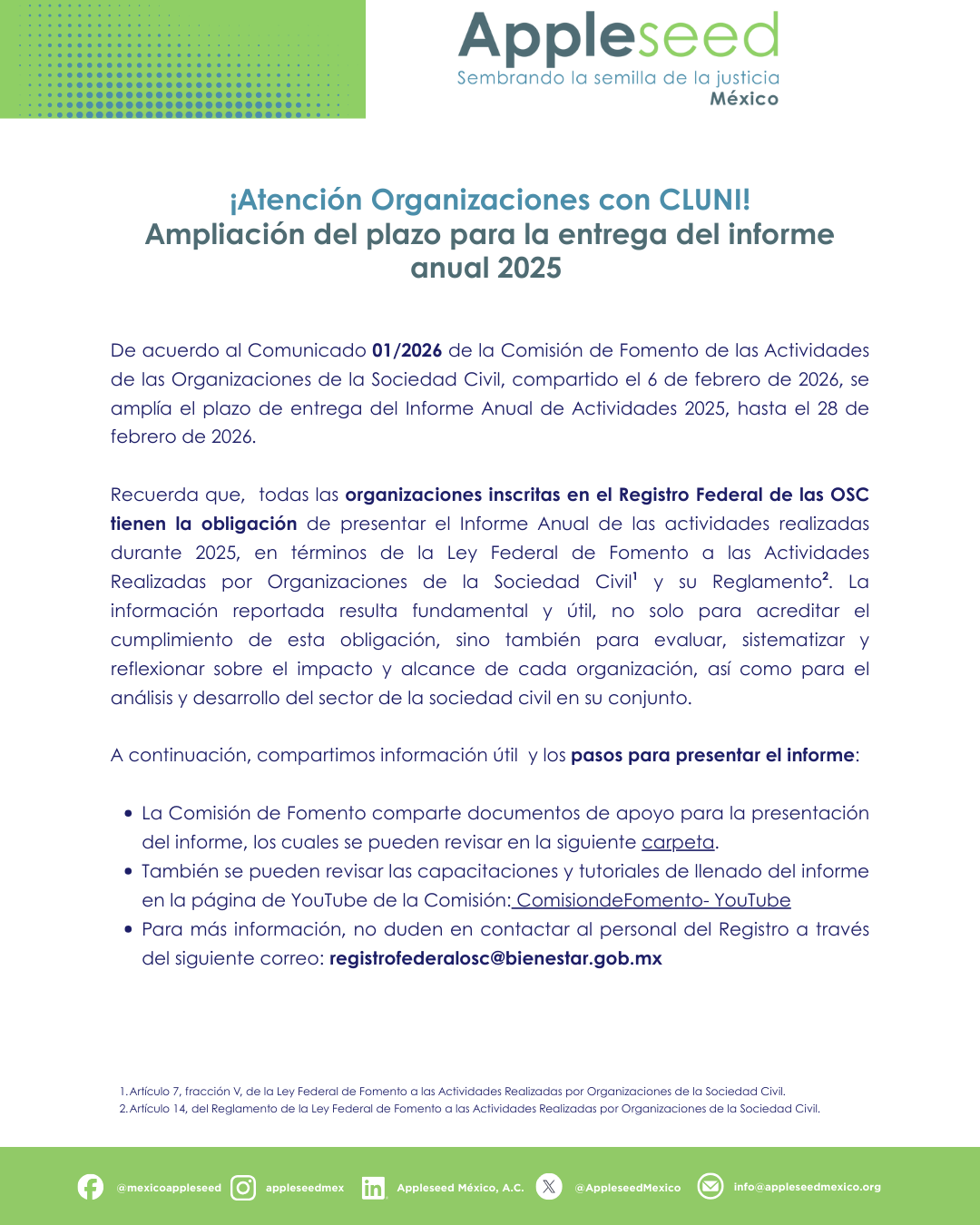 Ampliación del plazo para la entrega del informe anual 2025
