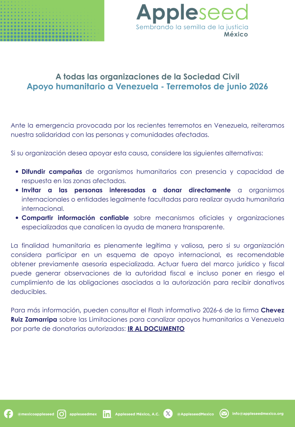 Apoyo humanitario a Venezuela – Terremotos de junio 2026